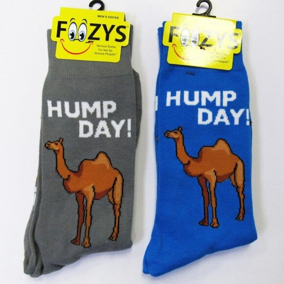2 Pairs Foozys Men's Novelty Fun Crew Socks " Hump Day" Camel Print - Picture 1 of 2